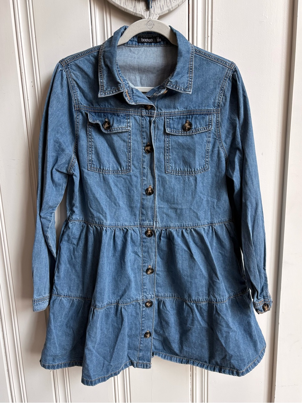 Boohoo Blue Tiered Denim Dress size 10
